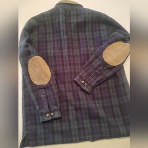 Plaid Shirt with 1oo% Leather Elbow Patches & Collar~ Size: L